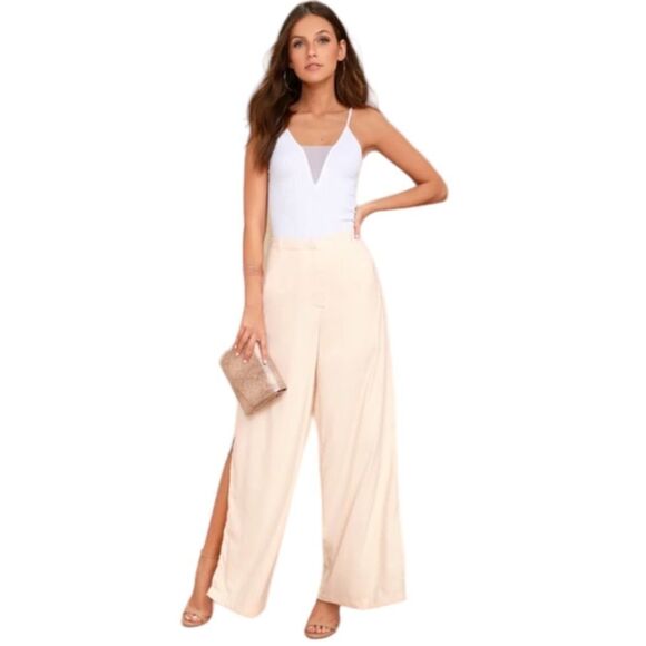 J.O.A. Women’s Wide-Leg Pants Skyline Cream Satin Open Leg Size Small - Picture 14 of 15